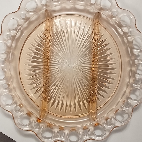Anchor Hocking Pink Depression Glass Lace Edge Three Section Divided Relish Tray - Picture 4 of 7